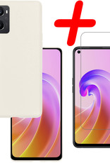 BASEY. Hoes Geschikt voor OPPO A96 Hoesje Siliconen Back Cover Case Met Screenprotector - Hoesje Geschikt voor OPPO A96 Hoes Cover Hoesje - Wit
