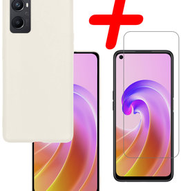 BASEY. OPPO A96 Hoesje Siliconen Met Screenprotector - Wit