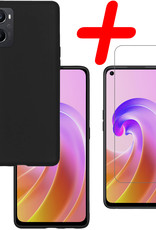 BASEY. Hoes Geschikt voor OPPO A96 Hoesje Siliconen Back Cover Case Met Screenprotector - Hoesje Geschikt voor OPPO A96 Hoes Cover Hoesje - Zwart