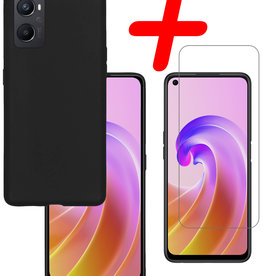 BASEY. OPPO A96 Hoesje Siliconen Met Screenprotector - Zwart