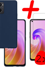 BASEY. Hoes Geschikt voor OPPO A96 Hoesje Siliconen Back Cover Case Met 2x Screenprotector - Hoesje Geschikt voor OPPO A96 Hoes Cover Hoesje - Donkerblauw