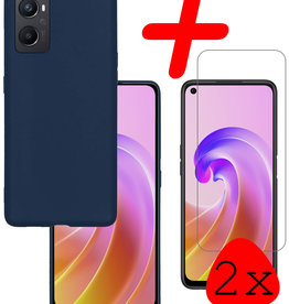 BASEY. BASEY. OPPO A96 Hoesje Siliconen Met 2x Screenprotector - Donkerblauw