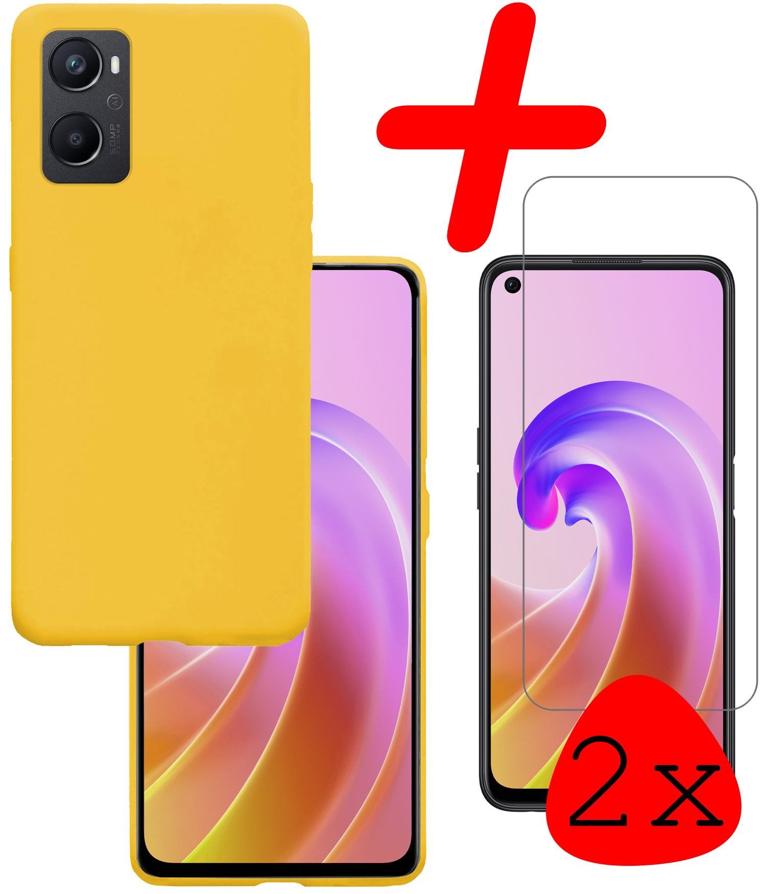 BASEY. Hoes Geschikt voor OPPO A96 Hoesje Siliconen Back Cover Case Met 2x Screenprotector - Hoesje Geschikt voor OPPO A96 Hoes Cover Hoesje - Geel