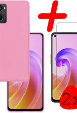 BASEY. Hoes Geschikt voor OPPO A96 Hoesje Siliconen Back Cover Case Met 2x Screenprotector - Hoesje Geschikt voor OPPO A96 Hoes Cover Hoesje - Lichtroze