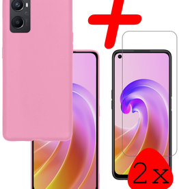 BASEY. OPPO A96 Hoesje Siliconen Met 2x Screenprotector - Lichtroze