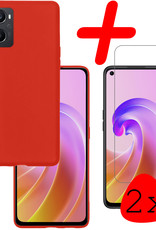 BASEY. Hoes Geschikt voor OPPO A96 Hoesje Siliconen Back Cover Case Met 2x Screenprotector - Hoesje Geschikt voor OPPO A96 Hoes Cover Hoesje - Rood