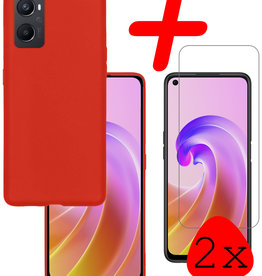 BASEY. OPPO A96 Hoesje Siliconen Met 2x Screenprotector - Rood