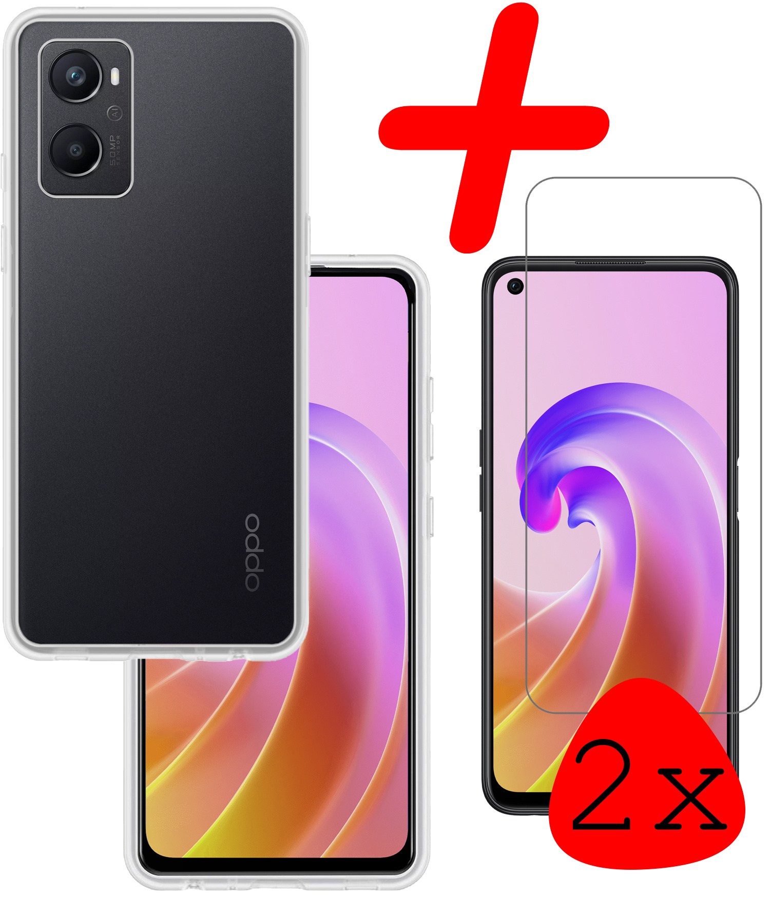 BASEY. Hoes Geschikt voor OPPO A96 Hoesje Siliconen Back Cover Case Met 2x Screenprotector - Hoesje Geschikt voor OPPO A96 Hoes Cover Hoesje - Transparant