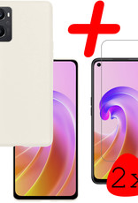 BASEY. Hoes Geschikt voor OPPO A96 Hoesje Siliconen Back Cover Case Met 2x Screenprotector - Hoesje Geschikt voor OPPO A96 Hoes Cover Hoesje - Wit