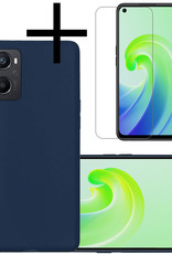 NoXx Hoes Geschikt voor OPPO A96 Hoesje Cover Siliconen Back Case Hoes Met Screenprotector - Donkerblauw