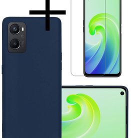 NoXx NoXx OPPO A96 Hoesje Siliconen Met Screenprotector - Donkerblauw