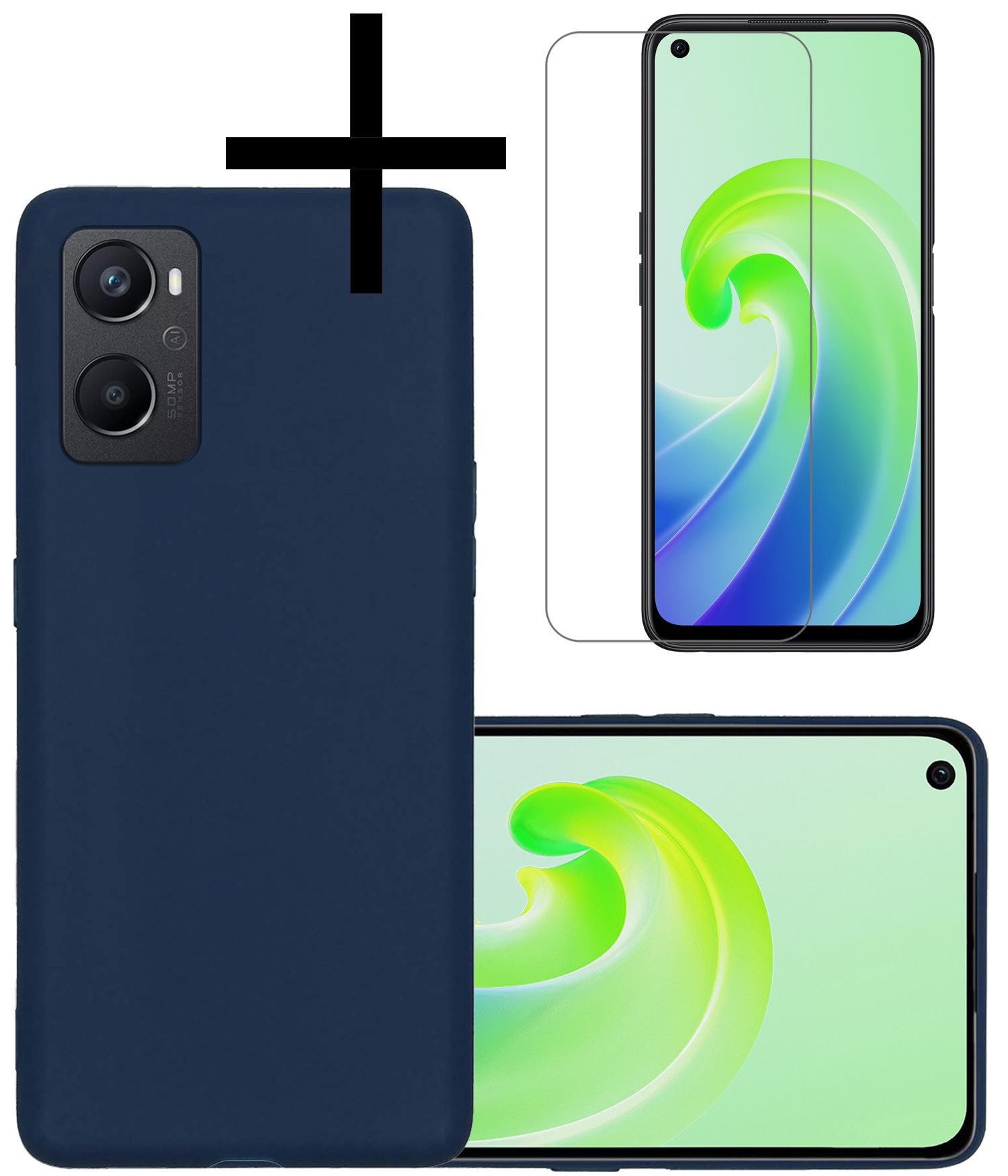 OPPO A96 Hoesje Back Cover Siliconen Case Hoes Met Screenprotector - Donkerblauw