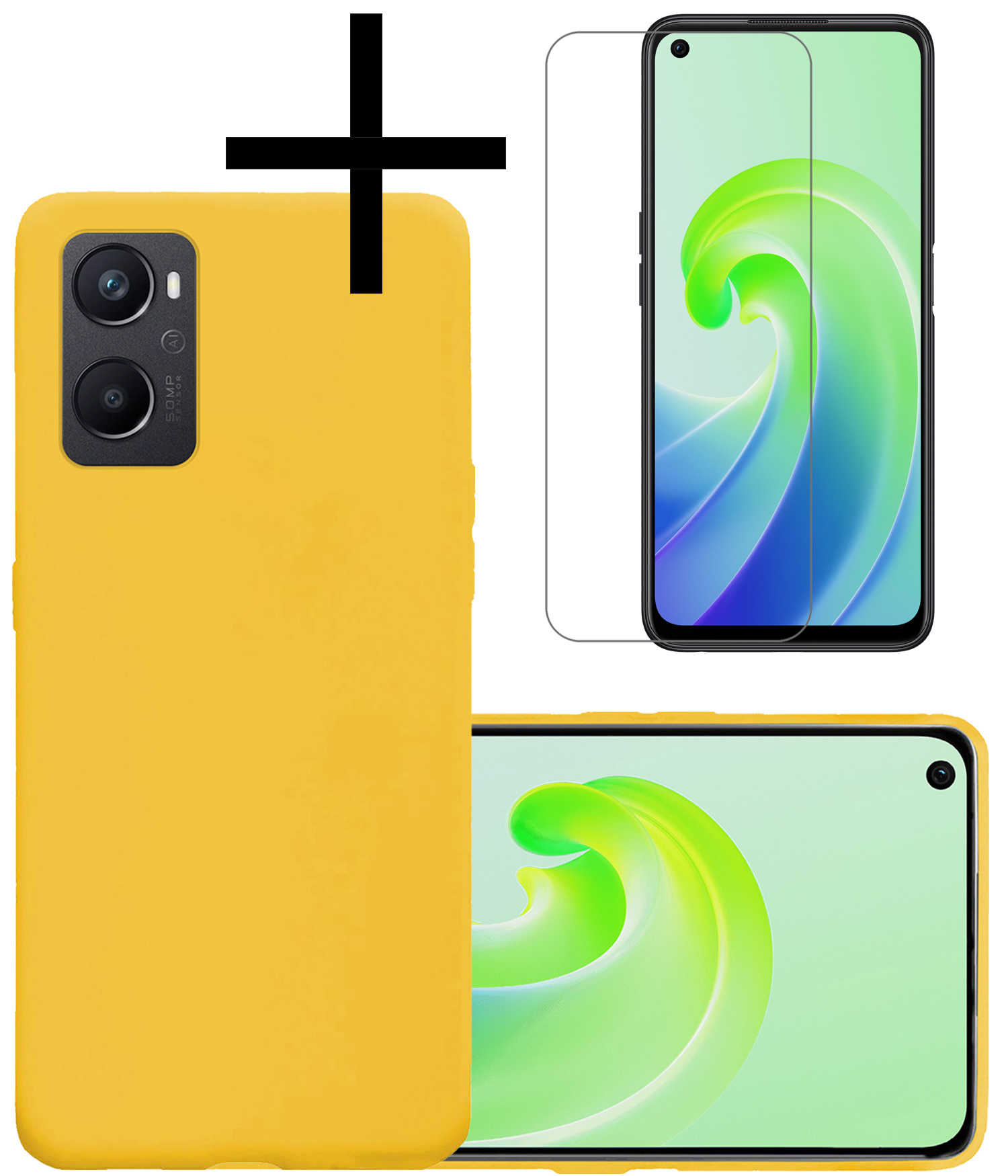 OPPO A96 Hoesje Back Cover Siliconen Case Hoes Met Screenprotector - Geel