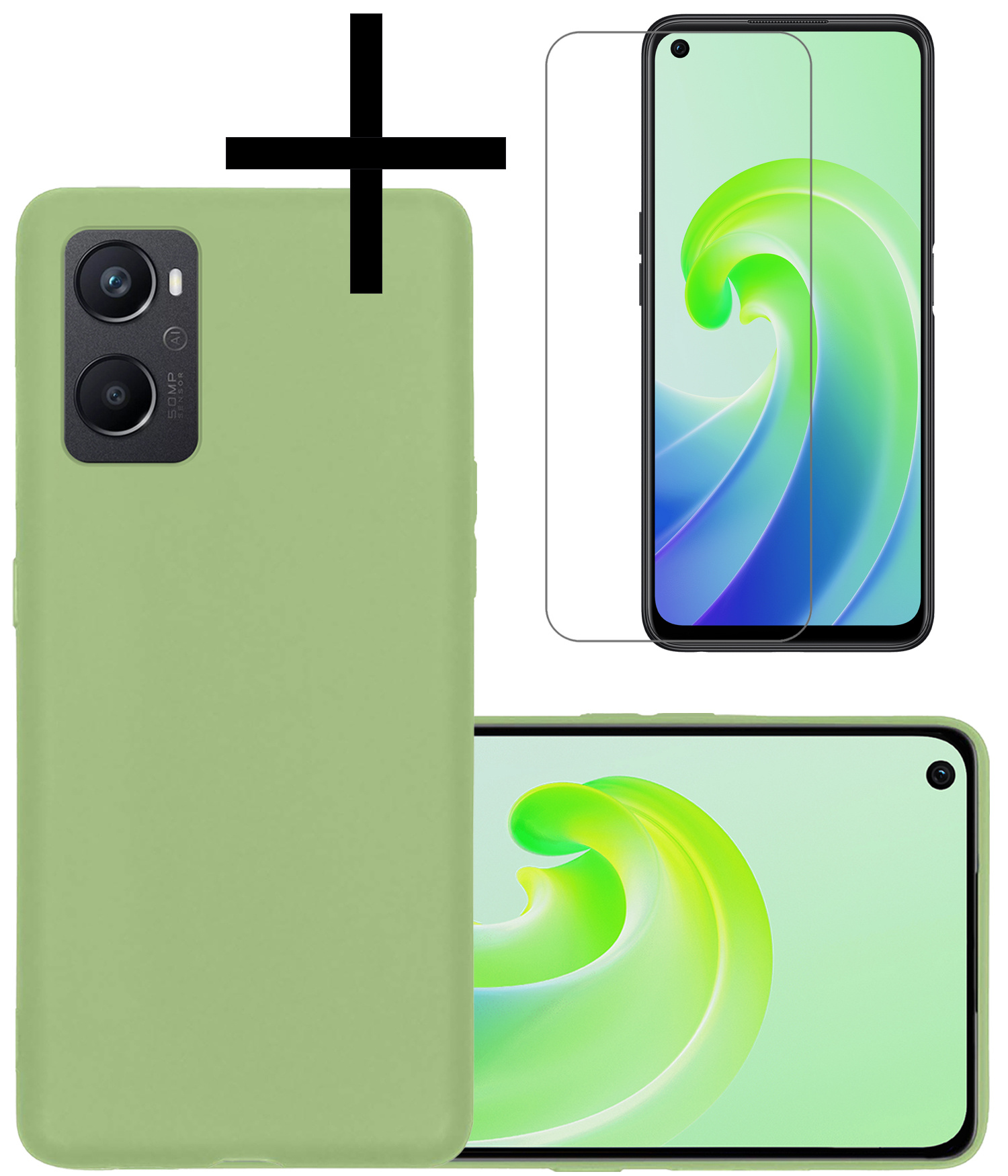 NoXx Hoes Geschikt voor OPPO A96 Hoesje Cover Siliconen Back Case Hoes Met Screenprotector - Groen