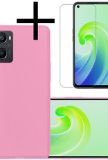 NoXx Hoes Geschikt voor OPPO A96 Hoesje Cover Siliconen Back Case Hoes Met Screenprotector - Lichtroze