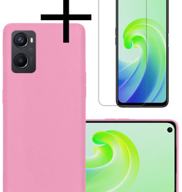 NoXx NoXx OPPO A96 Hoesje Siliconen Met Screenprotector - Lichtroze
