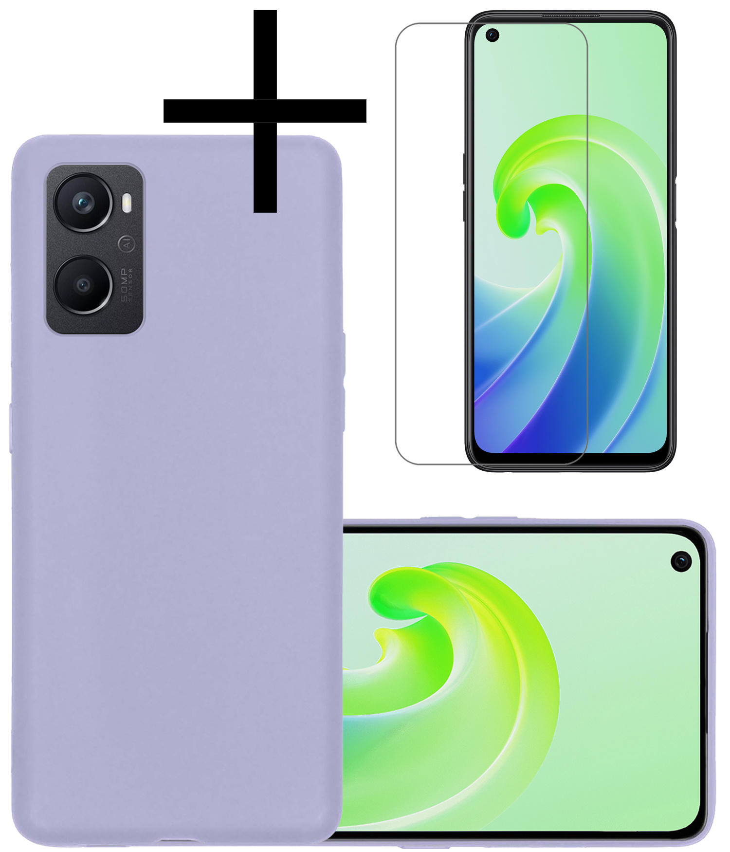 OPPO A96 Hoesje Back Cover Siliconen Case Hoes Met Screenprotector - Lila