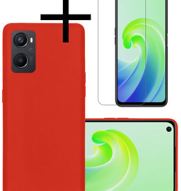 NoXx NoXx OPPO A96 Hoesje Siliconen Met Screenprotector - Rood