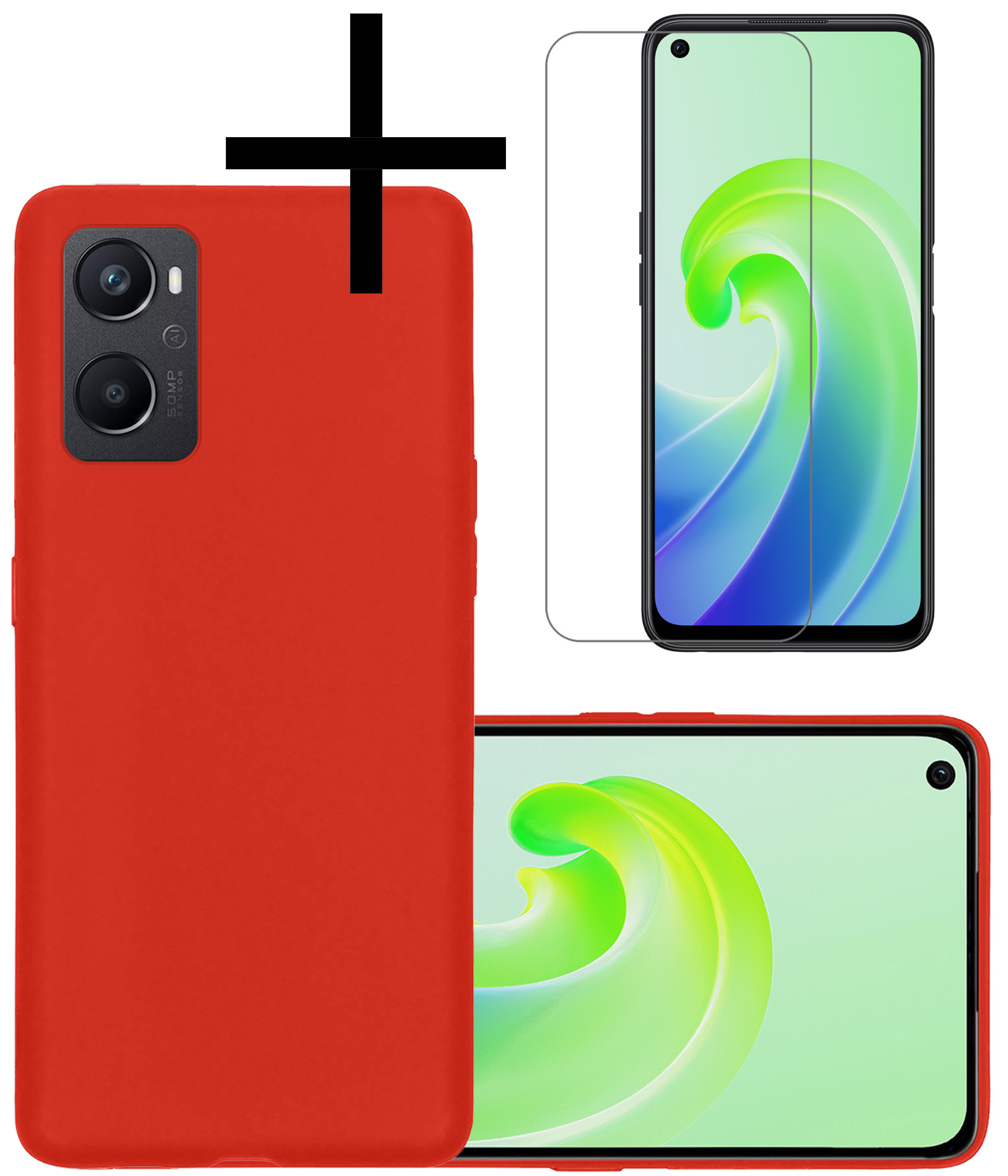NoXx Hoes Geschikt voor OPPO A96 Hoesje Cover Siliconen Back Case Hoes Met Screenprotector - Rood