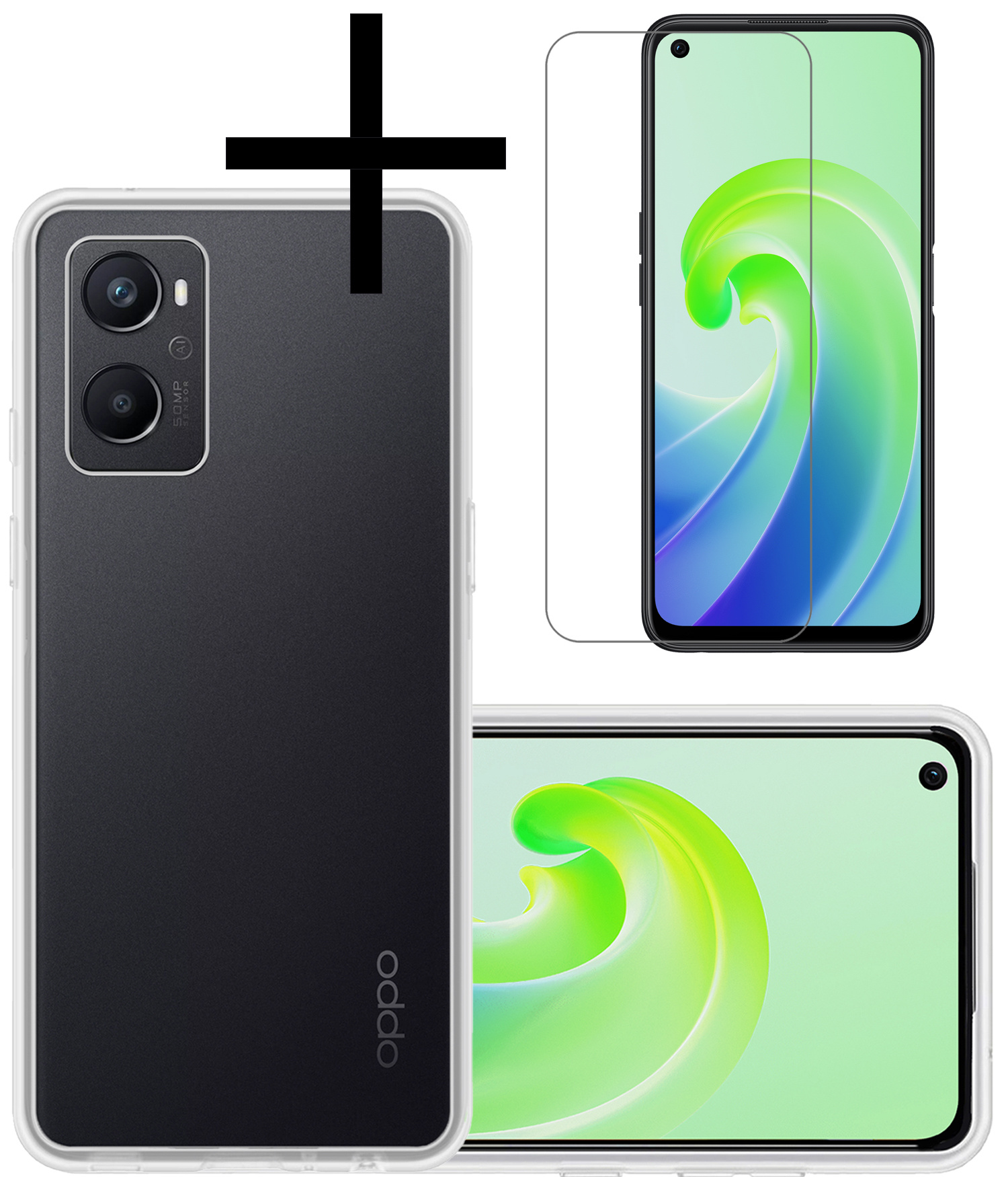 OPPO A96 Hoesje Back Cover Siliconen Case Hoes Met Screenprotector - Transparant