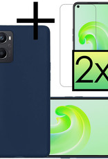 NoXx Hoes Geschikt voor OPPO A96 Hoesje Cover Siliconen Back Case Hoes Met 2x Screenprotector - Donkerblauw
