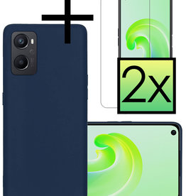 NoXx OPPO A96 Hoesje Siliconen Met 2x Screenprotector - Donkerblauw