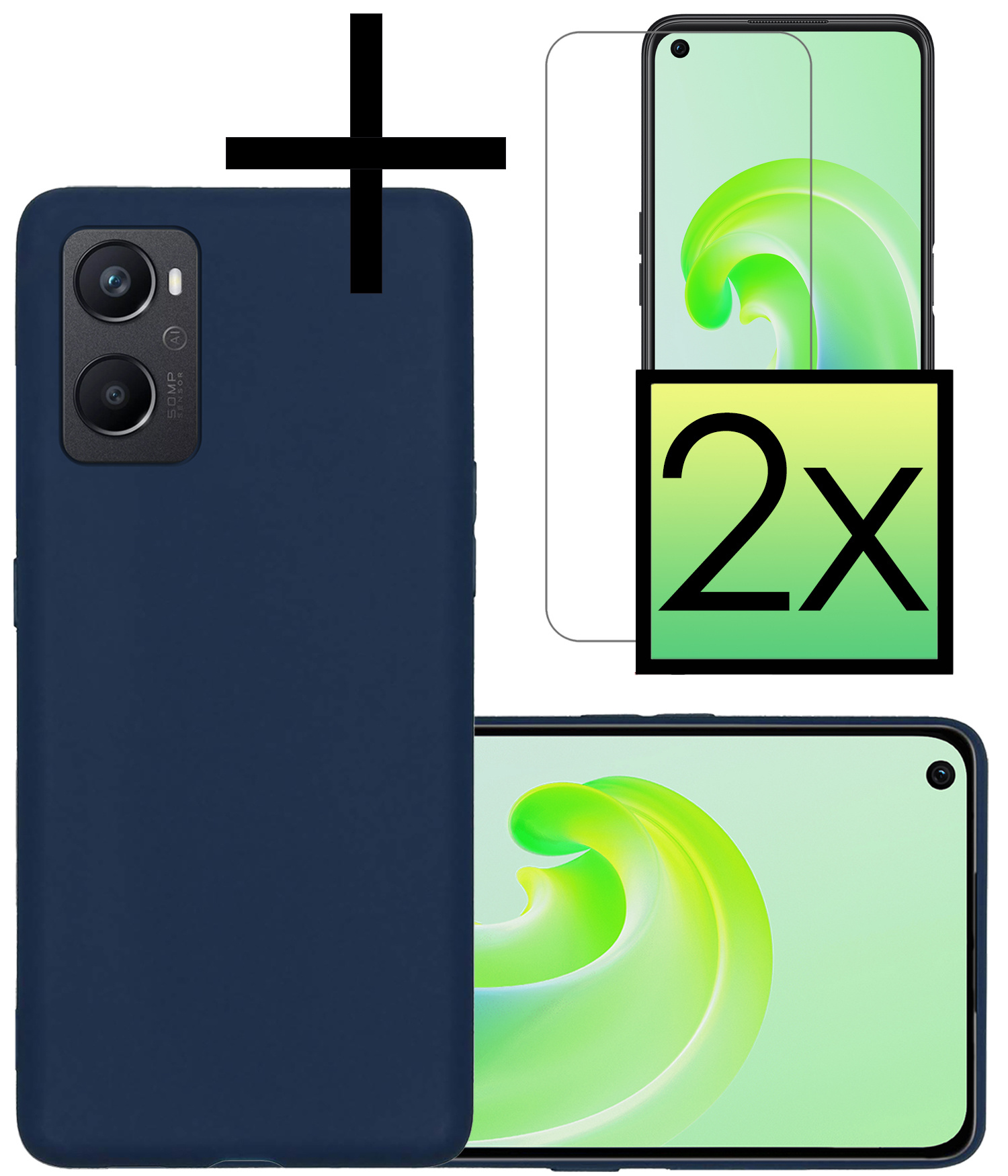 NoXx Hoes Geschikt voor OPPO A96 Hoesje Cover Siliconen Back Case Hoes Met 2x Screenprotector - Donkerblauw