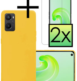 NoXx NoXx OPPO A96 Hoesje Siliconen Met 2x Screenprotector - Geel