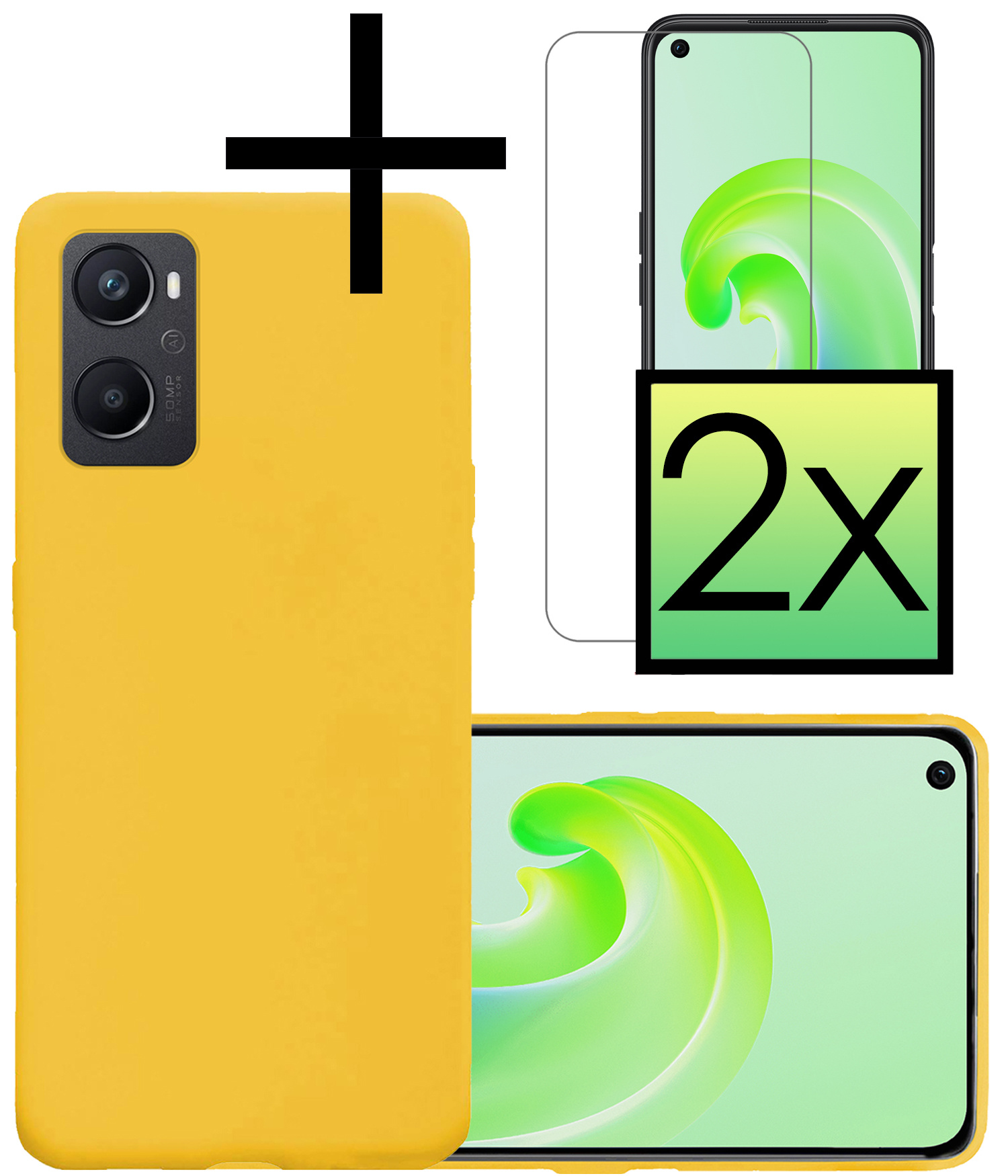 NoXx Hoes Geschikt voor OPPO A96 Hoesje Cover Siliconen Back Case Hoes Met 2x Screenprotector - Geel