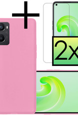 NoXx Hoes Geschikt voor OPPO A96 Hoesje Cover Siliconen Back Case Hoes Met 2x Screenprotector - Lichtroze
