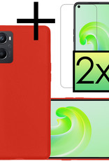 NoXx Hoes Geschikt voor OPPO A96 Hoesje Cover Siliconen Back Case Hoes Met 2x Screenprotector - Rood