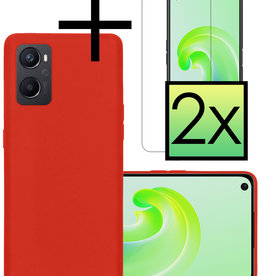 NoXx OPPO A96 Hoesje Siliconen Met 2x Screenprotector - Rood