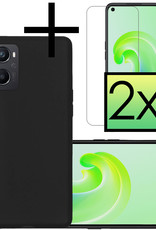 NoXx Hoes Geschikt voor OPPO A96 Hoesje Cover Siliconen Back Case Hoes Met 2x Screenprotector - Zwart