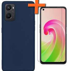 Nomfy Nomfy OPPO A96 Hoesje Siliconen Met Screenprotector - Donkerblauw