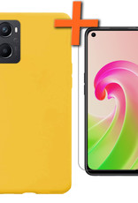 Nomfy Hoesje Geschikt voor OPPO A96 Hoesje Siliconen Cover Case Met Screenprotector - Hoes Geschikt voor OPPO A96 Hoes Back Case - Geel