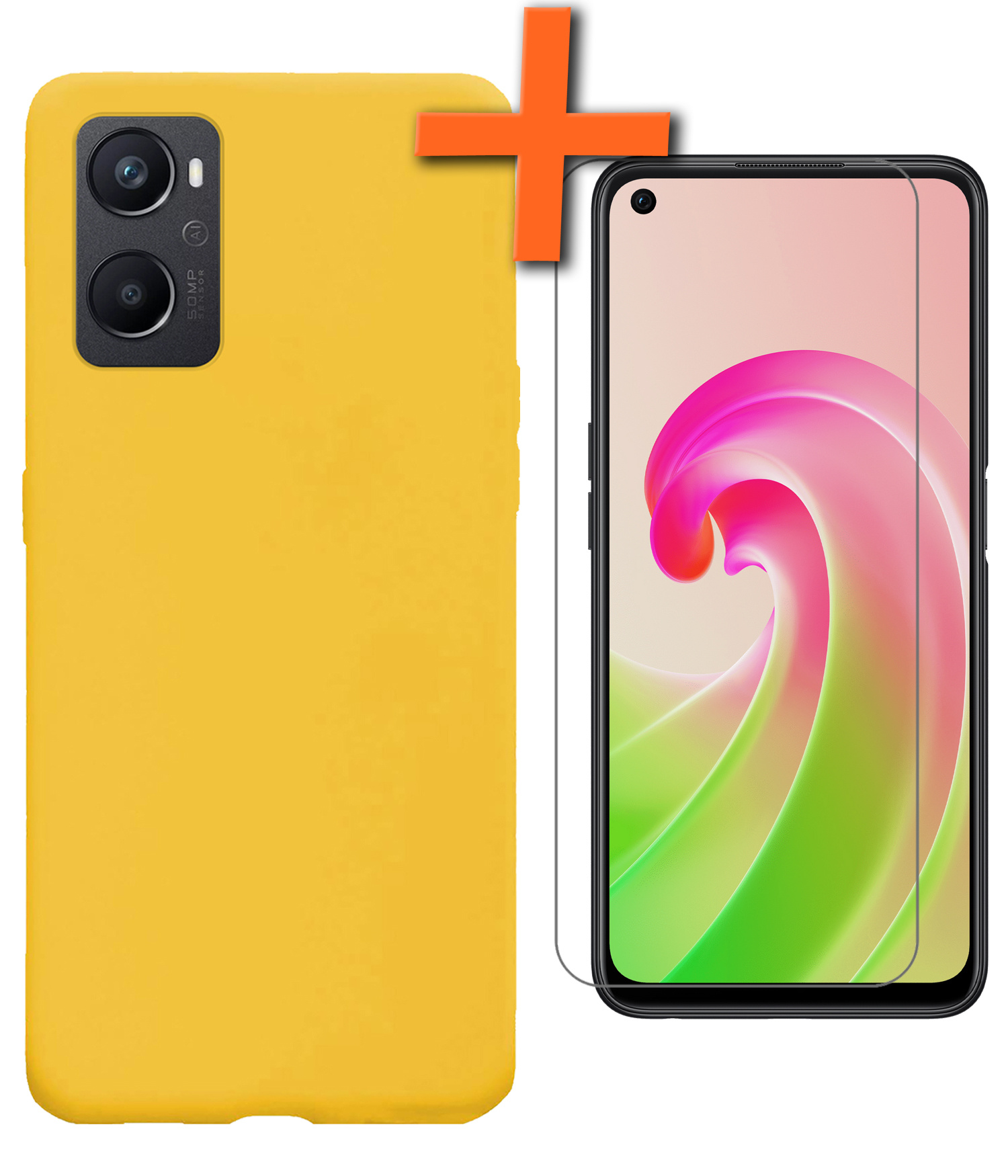 Nomfy Hoesje Geschikt voor OPPO A96 Hoesje Siliconen Cover Case Met Screenprotector - Hoes Geschikt voor OPPO A96 Hoes Back Case - Geel