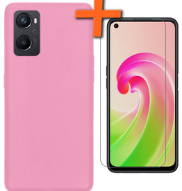 Nomfy Nomfy OPPO A96 Hoesje Siliconen Met Screenprotector - Lichtroze