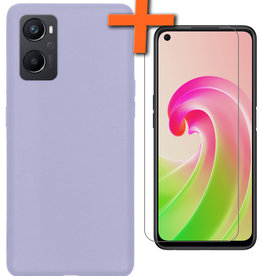 Nomfy Nomfy OPPO A96 Hoesje Siliconen Met Screenprotector - Lila