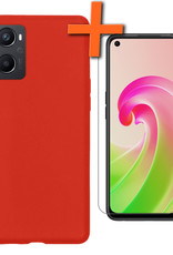 Nomfy Hoesje Geschikt voor OPPO A96 Hoesje Siliconen Cover Case Met Screenprotector - Hoes Geschikt voor OPPO A96 Hoes Back Case - Rood