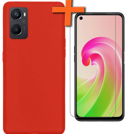 Nomfy Nomfy OPPO A96 Hoesje Siliconen Met Screenprotector - Rood
