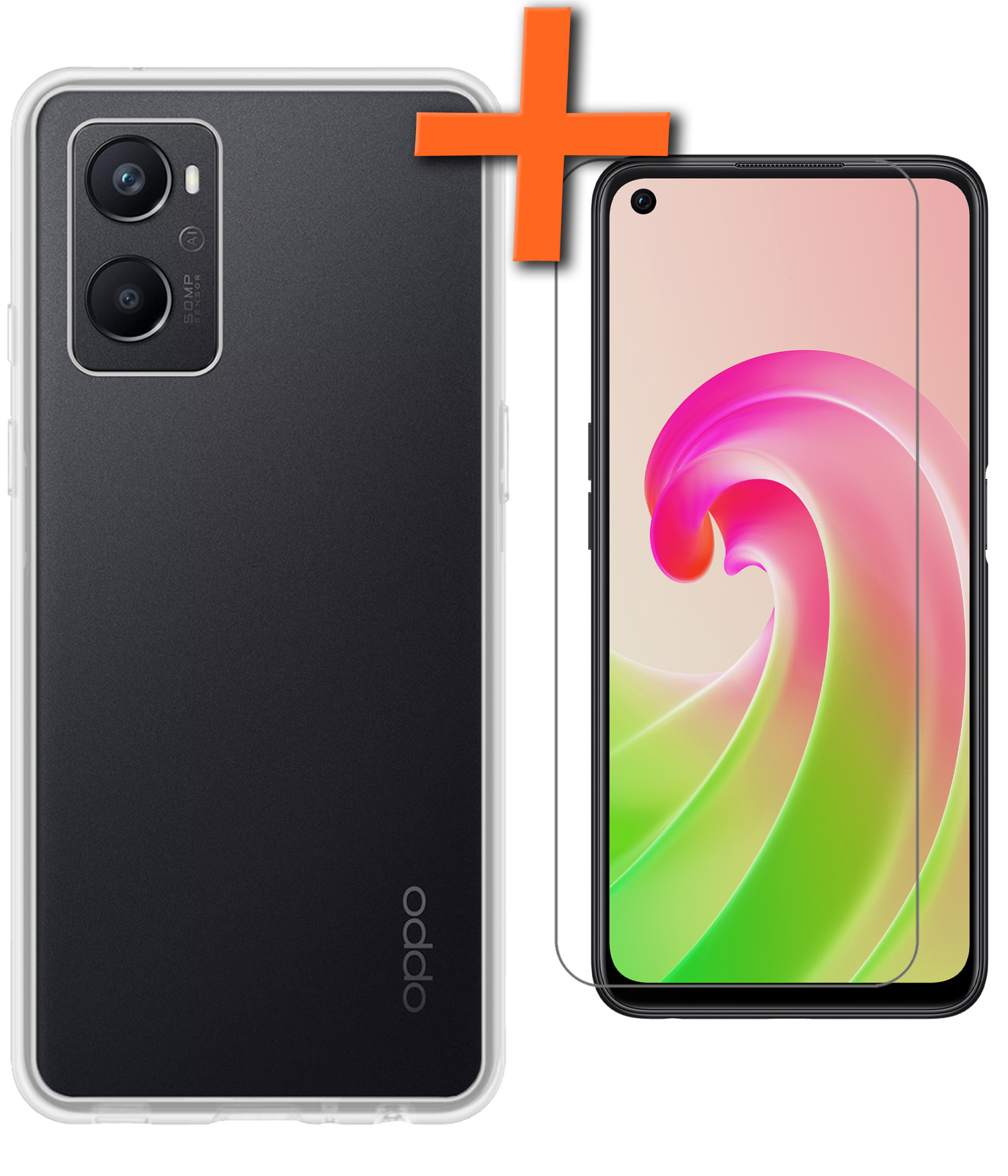 Nomfy Hoesje Geschikt voor OPPO A96 Hoesje Siliconen Cover Case Met Screenprotector - Hoes Geschikt voor OPPO A96 Hoes Back Case - Transparant