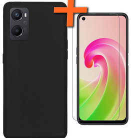 Nomfy Nomfy OPPO A96 Hoesje Siliconen Met Screenprotector - Zwart