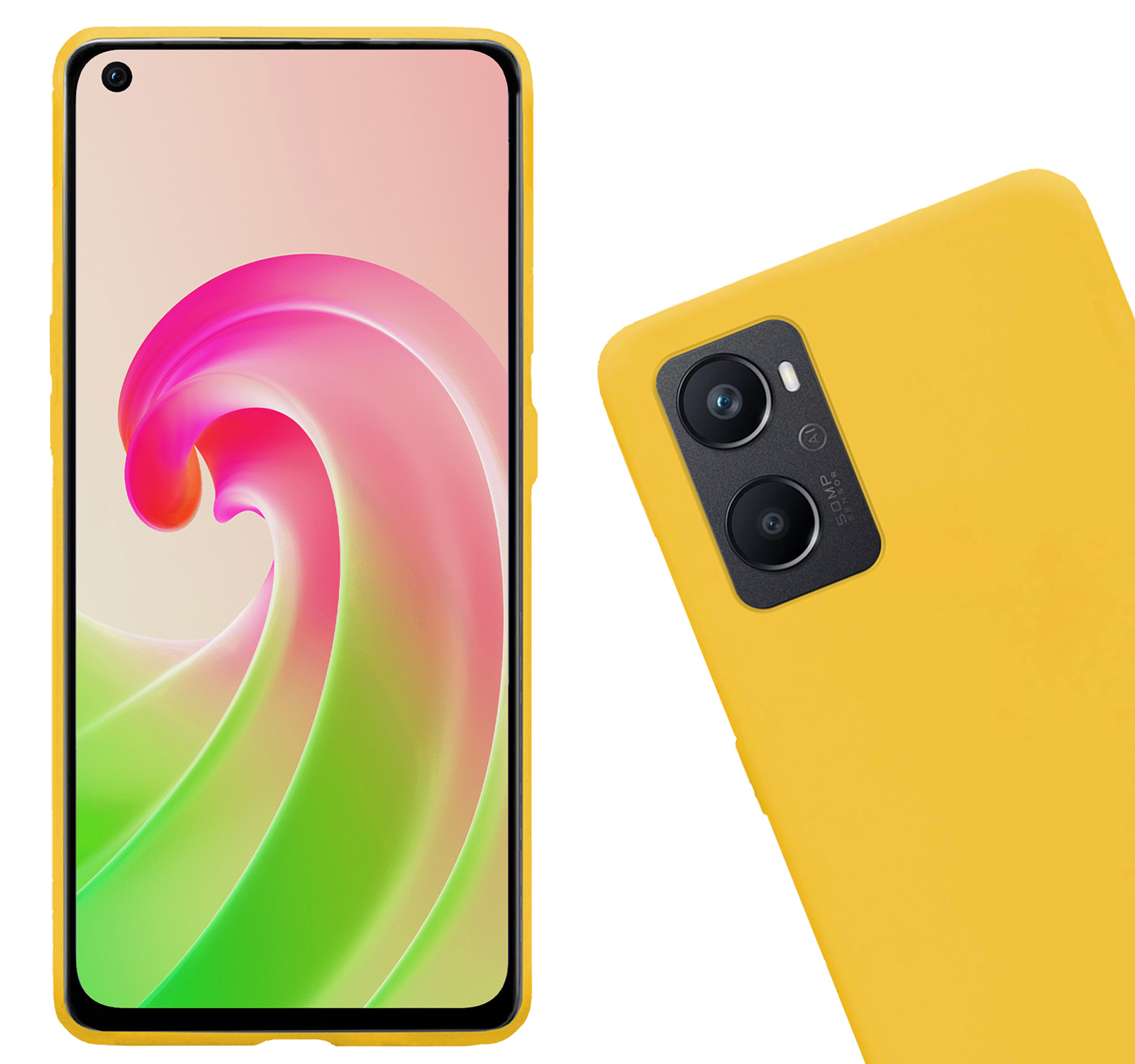 Nomfy Hoesje Geschikt voor OPPO A96 Hoesje Siliconen Cover Case Met 2x Screenprotector - Hoes Geschikt voor OPPO A96 Hoes Back Case - Geel