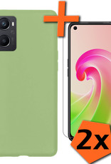 Nomfy Hoesje Geschikt voor OPPO A96 Hoesje Siliconen Cover Case Met 2x Screenprotector - Hoes Geschikt voor OPPO A96 Hoes Back Case - Groen