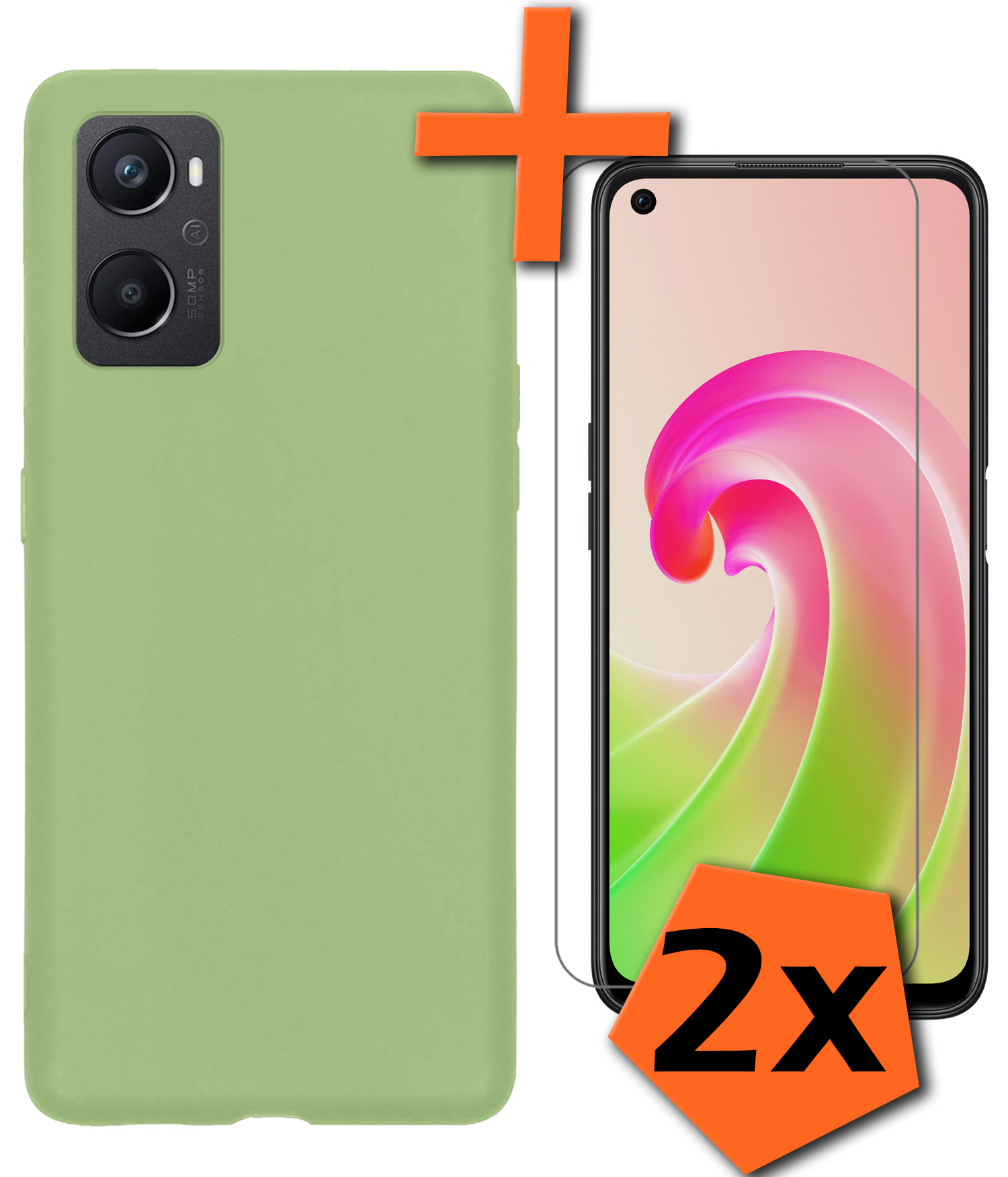 Nomfy Hoesje Geschikt voor OPPO A96 Hoesje Siliconen Cover Case Met 2x Screenprotector - Hoes Geschikt voor OPPO A96 Hoes Back Case - Groen