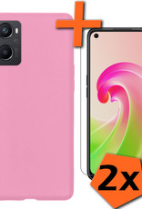 Nomfy Hoesje Geschikt voor OPPO A96 Hoesje Siliconen Cover Case Met 2x Screenprotector - Hoes Geschikt voor OPPO A96 Hoes Back Case - Lichtroze