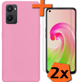 Nomfy Nomfy OPPO A96 Hoesje Siliconen Met 2x Screenprotector - Lichtroze