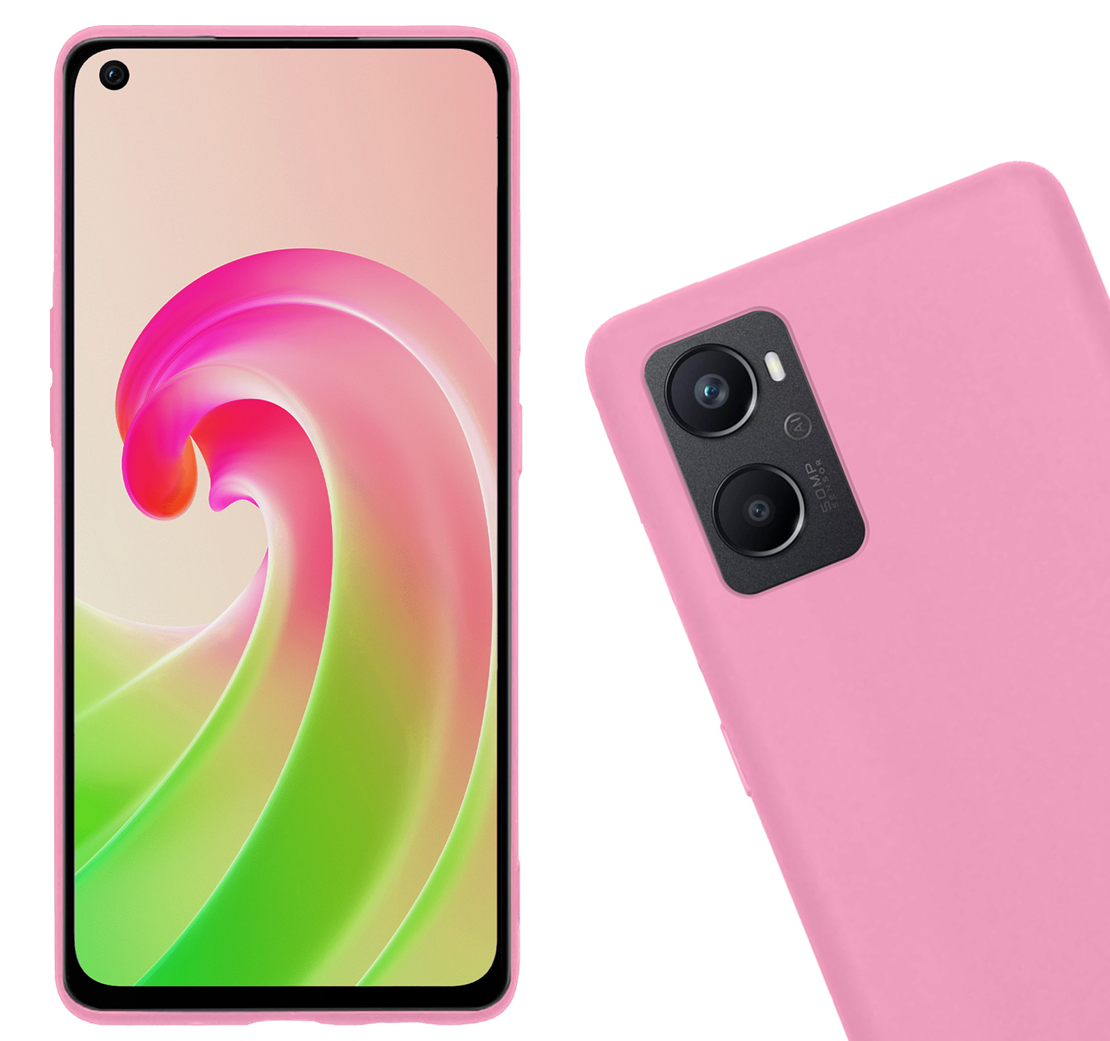 Nomfy Hoesje Geschikt voor OPPO A96 Hoesje Siliconen Cover Case Met 2x Screenprotector - Hoes Geschikt voor OPPO A96 Hoes Back Case - Lichtroze