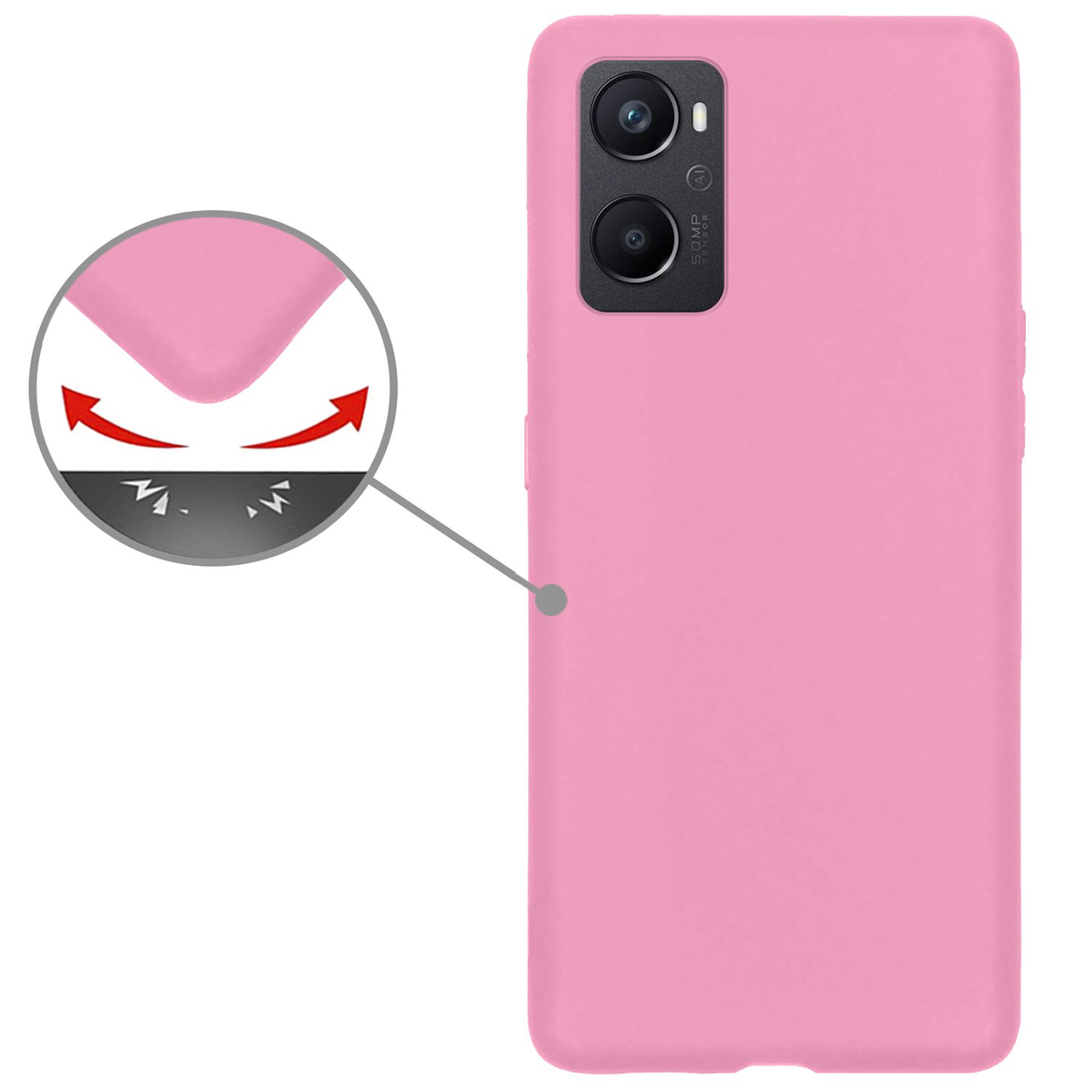 Nomfy Hoesje Geschikt voor OPPO A96 Hoesje Siliconen Cover Case Met 2x Screenprotector - Hoes Geschikt voor OPPO A96 Hoes Back Case - Lichtroze