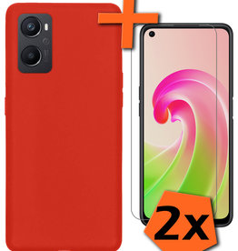 Nomfy OPPO A96 Hoesje Siliconen Met 2x Screenprotector - Rood